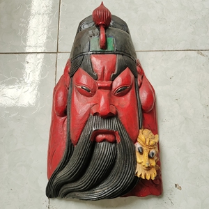关公面具,傩戏面具老面具纯手工雕刻家居装饰挂件收藏,大尺寸高