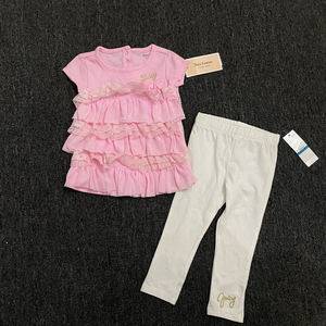 外贸童装欧美单juicy橘滋女童套装纯棉短袖蝴蝶结拼接长裤