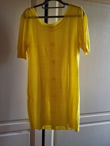 柠檬黄色女式短袖针织T恤衫长款纽扣显白衬肤色薄款裙子连衣裙