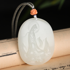中国玉雕大师杨曦作品新疆和田籽料白玉观音挂件琬琰苕华出品