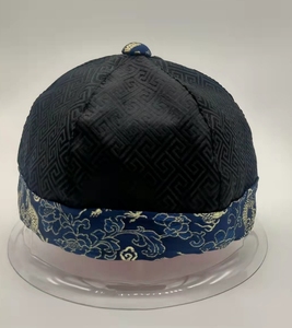 瓜皮帽,手工定制地主帽子,面料黑回纹织锦缎面料,里料是纯棉布