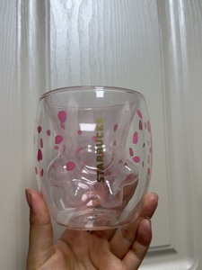正版星家猫爪杯177ml樱花紫色双层咖啡牛奶玻璃杯可爱网红送