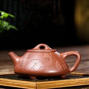 紫砂壶名家刘树明纯手工刻绘钟馗紫砂壶原矿底槽清子冶石瓢大容量