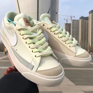 耐克nike开拓者男女鞋黄棕绿平底皮革拼接双色鞋带男女同款板