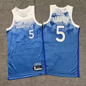 24赛季森林狼唐斯5号爱德华兹城市渐变版蓝色热压球衣