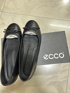 ECCO爱步黑色浅口单鞋女鞋船鞋平底超软皮休闲鞋芭蕾舞鞋一脚