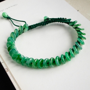 翡翠正品玉手串女款 好种水润果绿算盘珠手串 9.00g