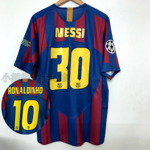 复古球衣0506巴萨主场 欧冠10号小罗30号梅西球迷版短袖