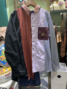 古着remake托米拼接条纹衬衫tommy hilfiger