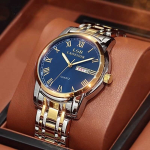 劳斯宾钢带手表男士夜光非机械学生手表高档防水双日历表[火]全