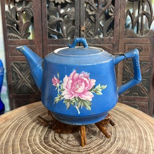 老茶壶瓷壶咖啡壶水壶老瓷器摆件，文革唐山瓷一枝花喷彩壶，全品