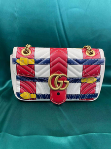 gucci古驰ggmarmont马蒙限量款拼色链条包中号!