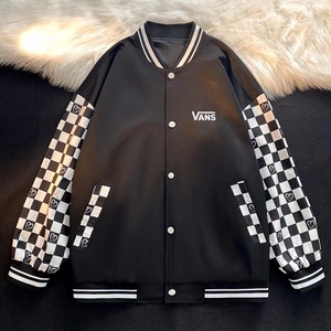 【vans 万斯22ss春季新款爱心棋盘格拼接休闲棒球服外套
