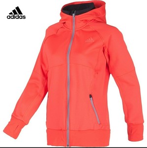 阿迪达斯adidas针织夹克，女装M码橘红色，购于天猫阿迪旗
