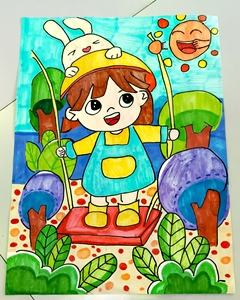 4开成品画,马克笔画,油画棒画,主题画,4开389mm×54