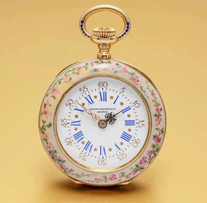 古董怀表:百达翡丽开面珐琅怀表,1890年制,18k黄金33
