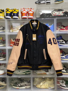 stussy dsm 40周年 亲友限定 黑八棒球夹克 粉袖