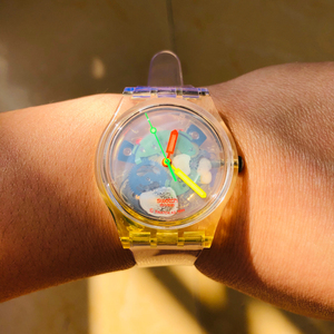 swatch老款稀有款彩色透视手表裸表 表盘全新 表带是后配