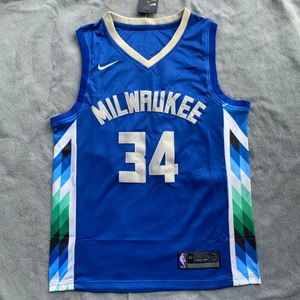 nba系列同款 复古刺绣网眼速干球衣 雄鹿字母哥34号蓝色球