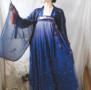 鲸鹿原创女装烫钻大袖衫鲸鹿原创《月夜锦》星空系列6米摆汉服幻