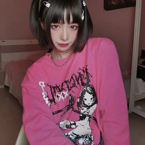 原创 原宿风辣妹日系长袖卫衣bf宽松套头ins软妹上衣女 a