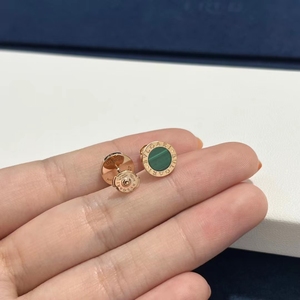 bvlgari/宝格丽圆饼系列圆饼耳钉18k玫瑰金镶嵌孔雀石