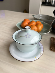 龙泉青瓷林孝龙三才盖碗全手工粉青盖碗功夫茶具