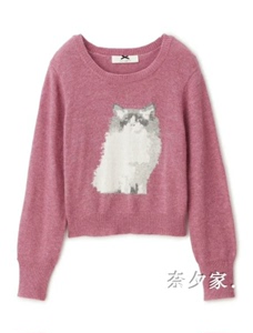 supremelala 紫粉色猫咪针织毛衣上衣