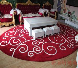 定做晴纶圆形红色祥云图客厅卧室电脑椅垫加密加厚手工地毯喜庆毯