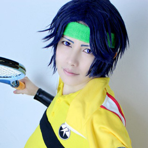 千色cosplay假发  网球王子 幸村精市 军神韦勒斯拉纳 蓝黑灰混色