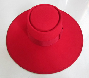 羊毛高端礼帽舞台时装帽欧美高贵气质平顶加大帽檐黑色红色