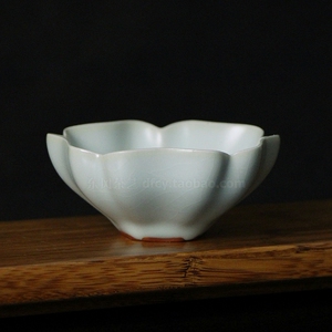 台湾衡连手工汝窑杯子 晓芳釉五瓣杯 开片天青 台湾汝窑茶具套组
