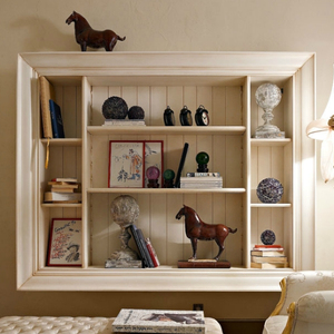 欧式储物柜别墅格子柜客厅悬挂空古董架象牙白色实木储藏柜定做制