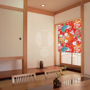 日式榻榻米免打孔升降卷帘窗帘花卉遮光遮阳帘门帘隔断升降帘拉帘