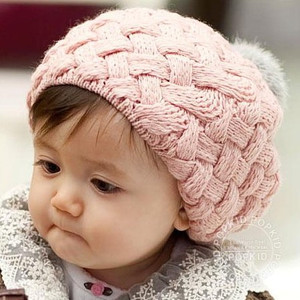 3241韩国进口真毛球球婴儿童帽子 宝宝贝雷帽 保暖秋冬帽 亲子帽