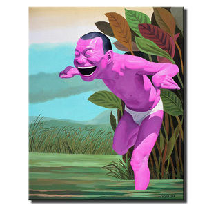 后现代欧式写实壁画装饰画岳敏君开怀大笑手绘油画大嘴巴笑脸人物