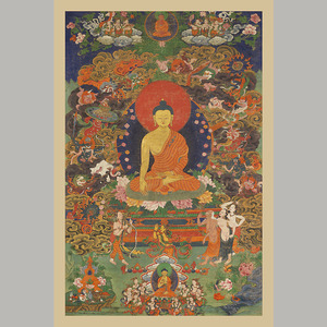 【佛菩萨】卡庐博物馆藏复制唐卡:释迦牟尼之降魔证道