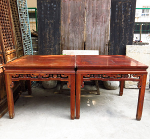 日月堂民国老榉木八仙桌一对苏作带钩茶桌画桌方桌明清古董老家具