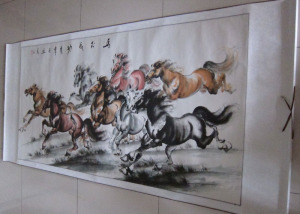 手绘八骏图国画