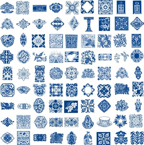 80款方形连续纹样青花瓷花纹样中国风民族风古典装饰矢量图案素材
