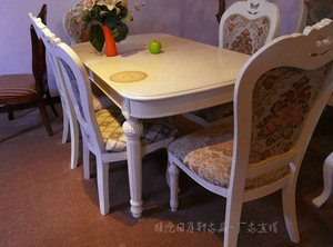 欧式法式餐桌全实木雕花餐台白色长椭圆形古典圆柱子餐桌椅1.5米