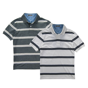 外贸男装 韩国underwood 原单男士纯棉色织条纹短袖 双领polo衫