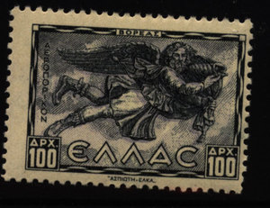 2-22 希腊 1942年 雕塑 风神 北风波瑞阿斯 航空票 1枚新