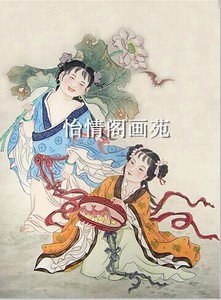 工笔画白描底稿和合二仙白描稿山水人物花鸟线描实物临摹画稿034