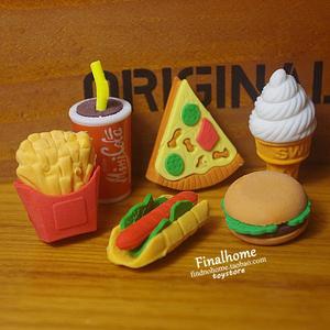 汉堡披萨薯条可乐热狗 卡通创意食物玩具橡皮擦玩具幼儿认知文具