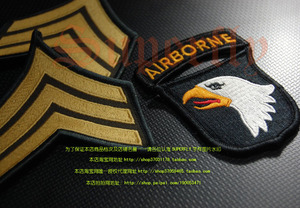 军版公发美军第101空降师彩色刺绣臂章及中士军衔套餐(m65绝配)