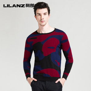 Lilanz/利郎羊毛衫2017男士秋季深红色针织衫套头毛衣