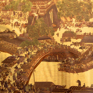 000人付款淘宝明清古典中式金箔墙纸清明上河图经典名画餐厅玄关背景