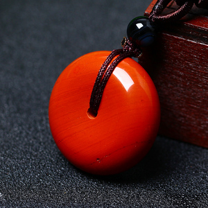 天然红竹石影子石橘子石石碑护身符平安扣吊坠项链可结印