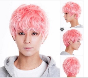 cosplay假发 非主流 韩国帅男 短发蓬松 混粉色男生短发假发